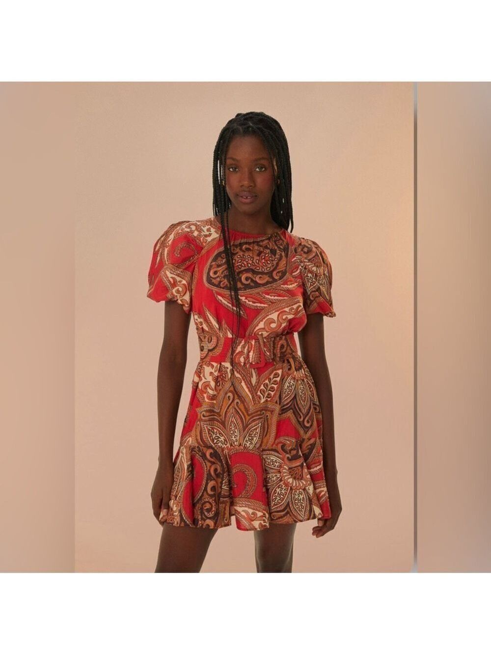 Farm Rio Leopard Paisley Burgundy Mini Dress